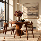 Flared Column Round Dining Table, Solid Wood Top on a Smooth Hourglass Pedestal Base, 32 to 59 Inch