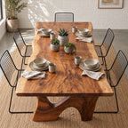 Sweeping Leg Live Edge Dining Table, Solid Wood Slab on Two Organic Curved Cut-Out Bases, 48 to 120 Inch