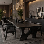 Sweeping Leg Live Edge Dining Table, Solid Wood Slab on Two Organic Curved Cut-Out Bases, 48 to 120 Inch