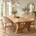 Sweeping Leg Live Edge Dining Table, Solid Wood Slab on Two Organic Curved Cut-Out Bases, 48 to 120 Inch