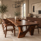 Sweeping Leg Live Edge Dining Table, Solid Wood Slab on Two Organic Curved Cut-Out Bases, 48 to 120 Inch