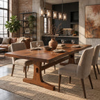 Trestle Base Dining Table, Solid Wood Plank Top with Soft Live Edges, Farmhouse Style, 48 to 120 Inch