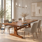 Trestle Base Dining Table, Solid Wood Plank Top with Soft Live Edges, Farmhouse Style, 48 to 120 Inch