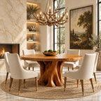 Tree Root Pedestal Round Dining Table, Solid Wood Top on a Natural Spreading Trunk Base, 35 to 47 Inch