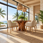 Tree Root Pedestal Round Dining Table, Solid Wood Top on a Natural Spreading Trunk Base, 35 to 47 Inch