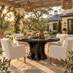 Tree Root Pedestal Round Dining Table, Solid Wood Top on a Natural Spreading Trunk Base, 35 to 47 Inch
