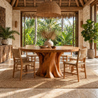 Tree Root Pedestal Round Dining Table, Solid Wood Top on a Natural Spreading Trunk Base, 35 to 47 Inch