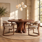 Tree Root Pedestal Round Dining Table, Solid Wood Top on a Natural Spreading Trunk Base, 35 to 47 Inch