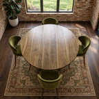 Crossed Ribbon Leg Round Dining Table, Solid Wood Top on Interwoven Curved Sculptural Legs, 35 to 47 Inch