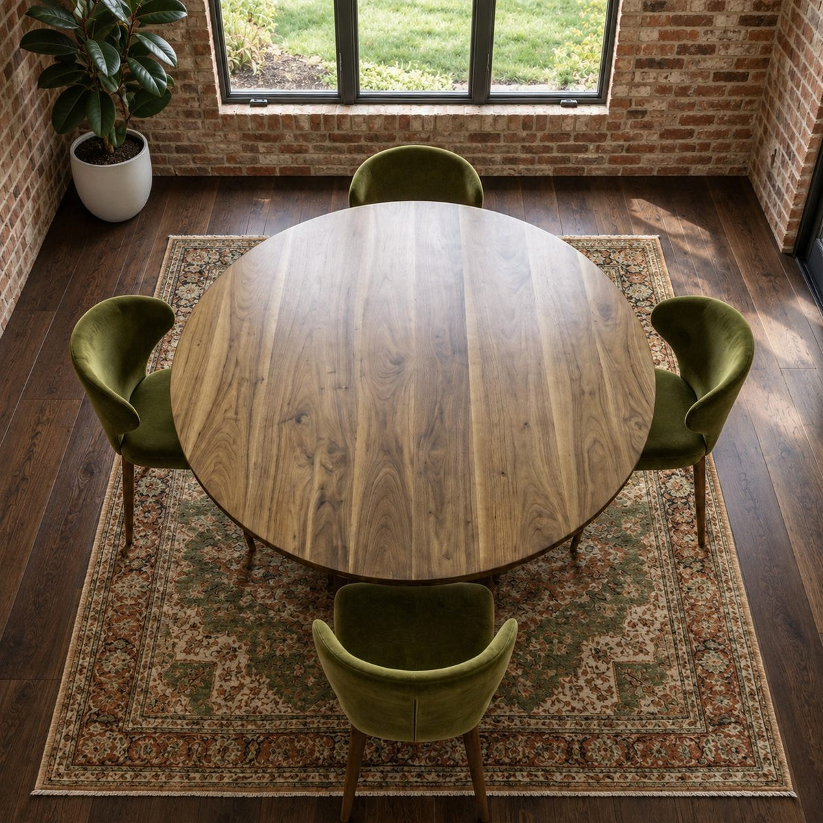 Crossed Ribbon Leg Round Dining Table, Solid Wood Top on Interwoven Curved Sculptural Legs, 35 to 47 Inch