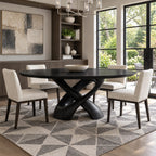 Crossed Ribbon Leg Round Dining Table, Solid Wood Top on Interwoven Curved Sculptural Legs, 35 to 47 Inch