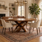 Crossed Ribbon Leg Round Dining Table, Solid Wood Top on Interwoven Curved Sculptural Legs, 35 to 47 Inch