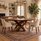 Crossed Ribbon Leg Round Dining Table, Solid Wood Top on Interwoven Curved Sculptural Legs, 35 to 47 Inch