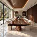 Stump Pedestal Live Edge Dining Table, Long Solid Wood Slab on a Natural Tree Trunk Base, Seats 4 to 12