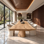 Stump Pedestal Live Edge Dining Table, Long Solid Wood Slab on a Natural Tree Trunk Base, Seats 4 to 12