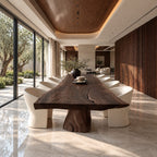 Stump Pedestal Live Edge Dining Table, Long Solid Wood Slab on a Natural Tree Trunk Base, Seats 4 to 12