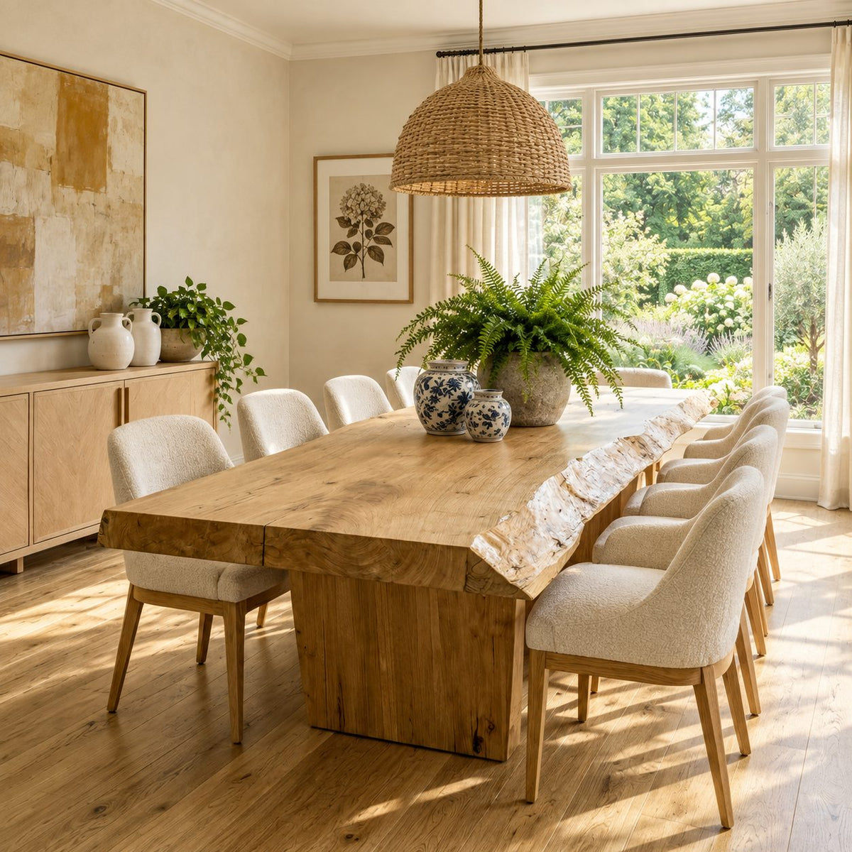 Rough Edge Plank Base Dining Table, Thick Live Edge Solid Wood Slab on a Board Pedestal, Seats 4 to 12