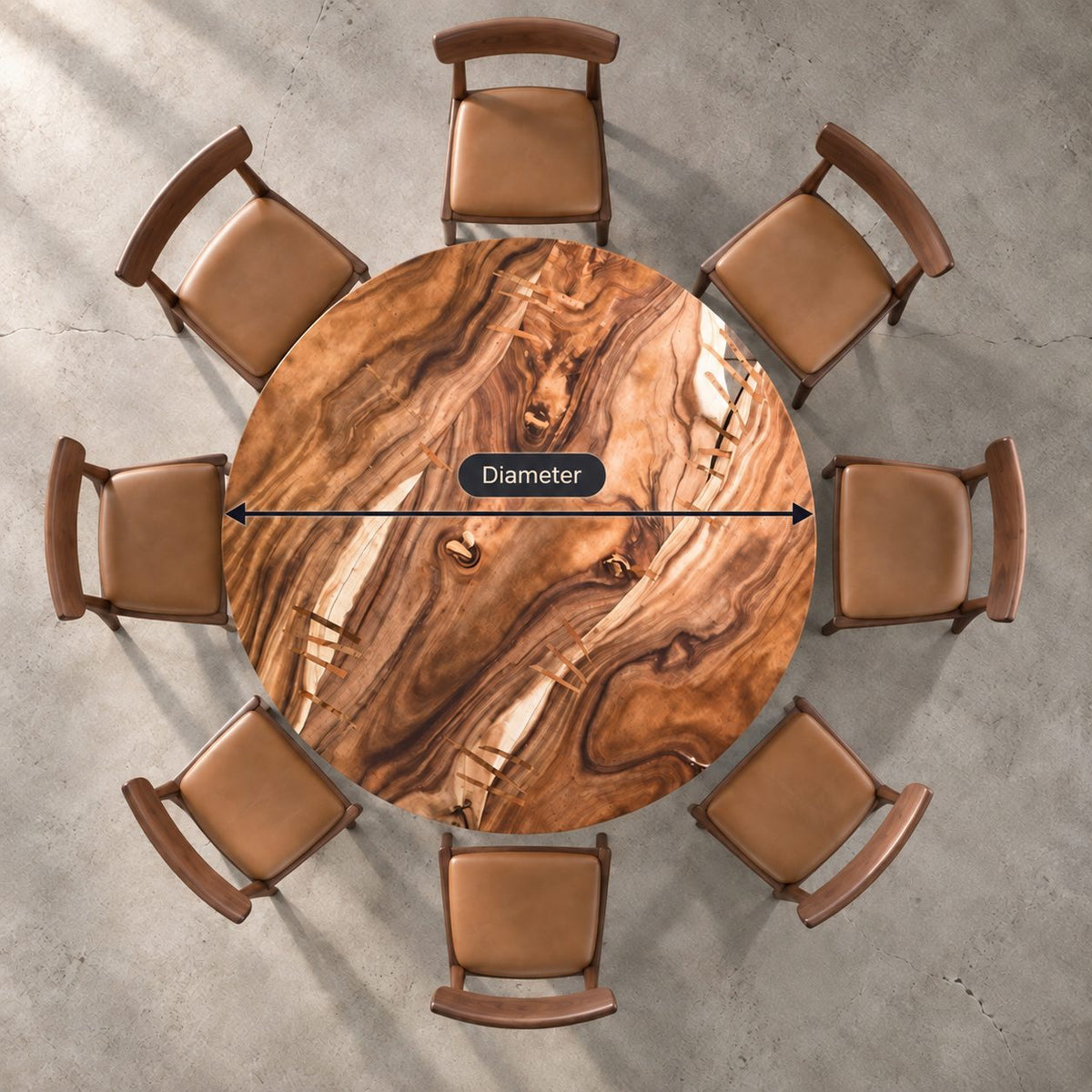 Butterfly Key Round Dining Table, Solid Wood Slab Top on a Crossed Plank Pedestal, 35 to 47 Inch