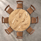 Butterfly Key Round Dining Table, Solid Wood Slab Top on a Crossed Plank Pedestal, 35 to 47 Inch