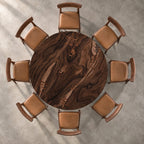 Butterfly Key Round Dining Table, Solid Wood Slab Top on a Crossed Plank Pedestal, 35 to 47 Inch