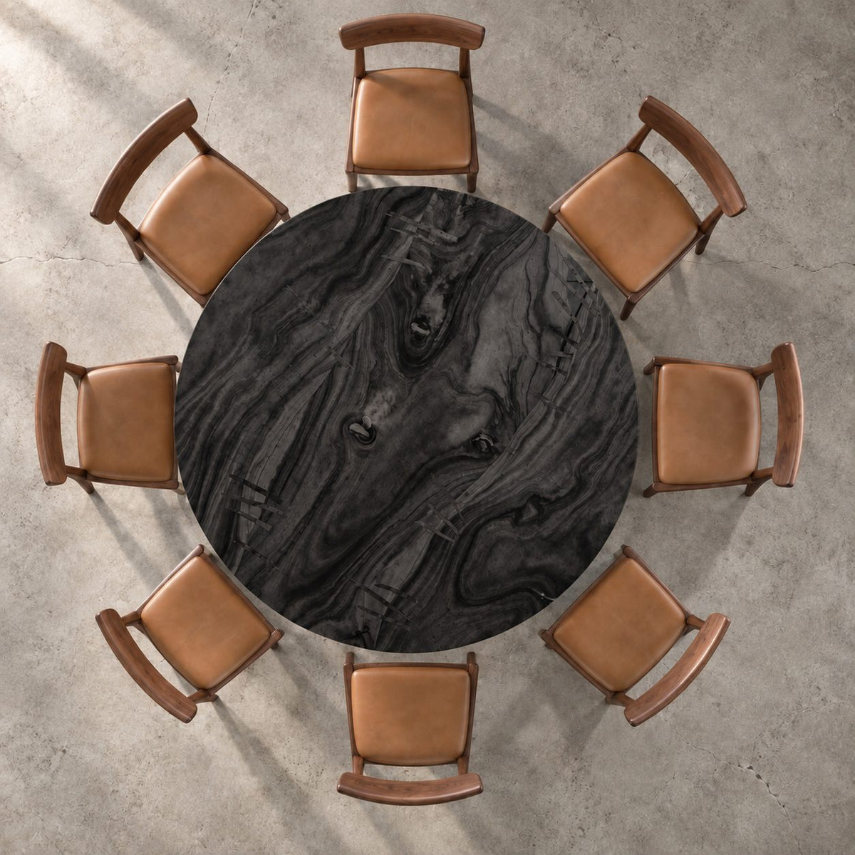 Butterfly Key Round Dining Table, Solid Wood Slab Top on a Crossed Plank Pedestal, 35 to 47 Inch