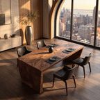 Waterfall Carved Dining Table, Solid Wood Top Flowing into Rippled Relief Slab Legs, 63 to 108 Inch