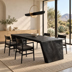 Waterfall Carved Dining Table, Solid Wood Top Flowing into Rippled Relief Slab Legs, 63 to 108 Inch