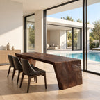 Waterfall Carved Dining Table, Solid Wood Top Flowing into Rippled Relief Slab Legs, 63 to 108 Inch