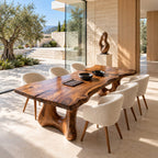 Freeform Live Edge Dining Table, Organic Solid Wood Slab on Two Sculpted Trunk Pedestals, 63 to 108 Inch