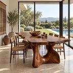 Freeform Live Edge Dining Table, Organic Solid Wood Slab on Two Sculpted Trunk Pedestals, 63 to 108 Inch