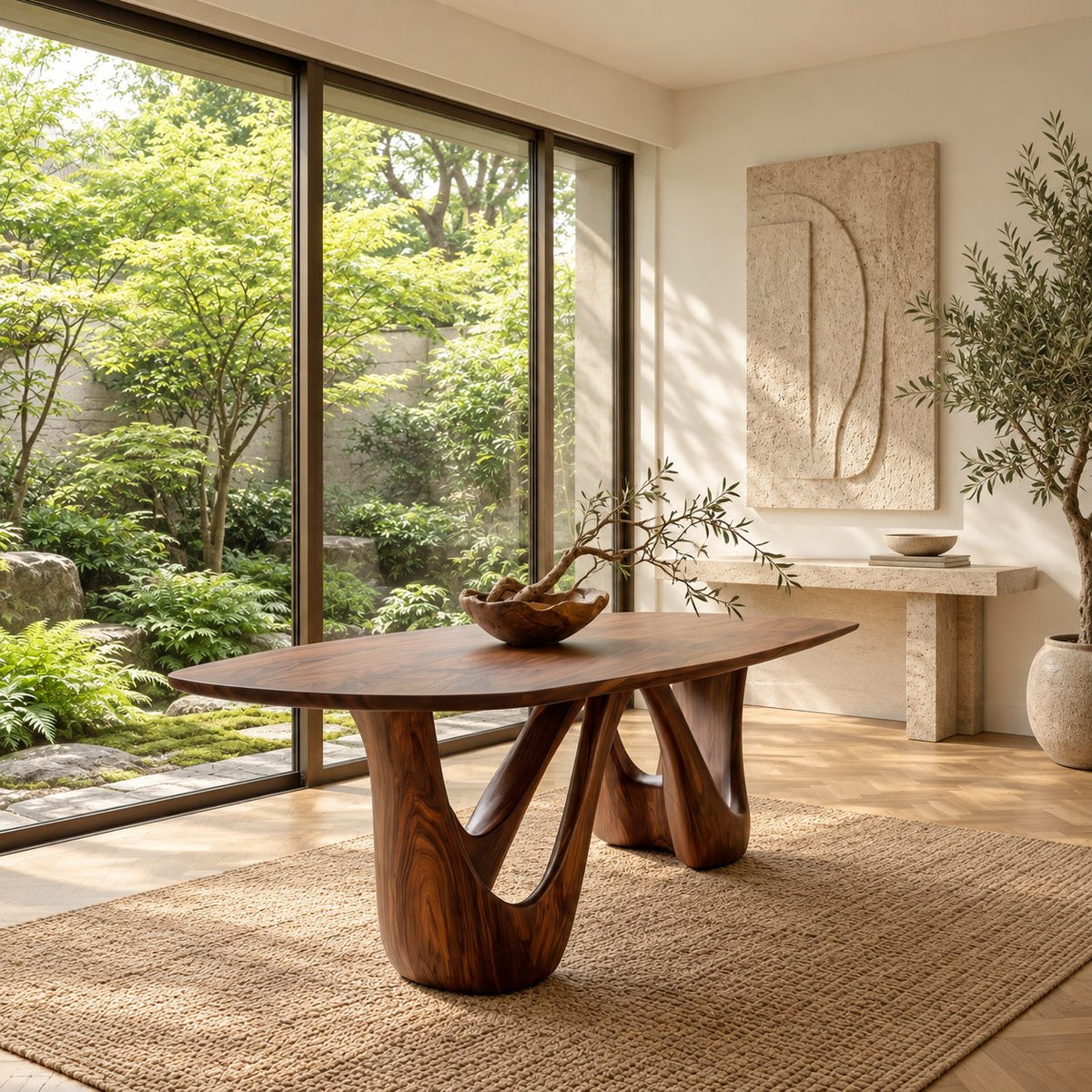 Teardrop Loop Oval Dining Table, Solid Wood Top on a Twin Splayed Loop Pedestal, 63 to 108 Inch