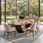 Cradle Base Oval Dining Table, Solid Wood Top on an Open Sweeping Sculptural Base, Seats 6 to 12