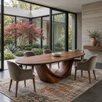 Wishbone Pedestal Oval Dining Table, Carved Solid Wood Base with Two Sweeping Arms, Seats 6 to 12