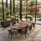 Wishbone Pedestal Oval Dining Table, Carved Solid Wood Base with Two Sweeping Arms, Seats 6 to 12