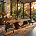 Wishbone Pedestal Oval Dining Table, Carved Solid Wood Base with Two Sweeping Arms, Seats 6 to 12