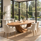 Wishbone Pedestal Oval Dining Table, Carved Solid Wood Base with Two Sweeping Arms, Seats 6 to 12