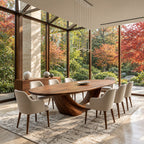 Wishbone Pedestal Oval Dining Table, Carved Solid Wood Base with Two Sweeping Arms, Seats 6 to 12