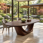 Wishbone Pedestal Oval Dining Table, Carved Solid Wood Base with Two Sweeping Arms, Seats 6 to 12