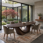 Wishbone Pedestal Oval Dining Table, Carved Solid Wood Base with Two Sweeping Arms, Seats 6 to 12