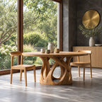 Looped Base Round Dining Table, Solid Wood Top on an Interlaced Open Carved Pedestal, 32 to 59 Inch