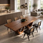 Double Loop Dining Table, Rectangular Solid Wood Top on Two Deep U-Shaped Carved Loops, Seats 6 to 12