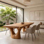 Arched Leg Live Edge Dining Table, Solid Wood Slab on Two Carved Trunk Legs with Open Arches, Seats 6-12
