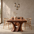 Root Leg Live Edge Dining Table, Solid Wood Slab on Two Carved Splayed Tree-Form Legs, Seats 6 to 12