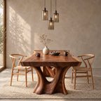 Root Leg Live Edge Dining Table, Solid Wood Slab on Two Carved Splayed Tree-Form Legs, Seats 6 to 12