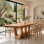 Hollow Carved Live Edge Dining Table, Solid Wood Slab on Two Organic Legs with Flowing Openings, Seats 6-12