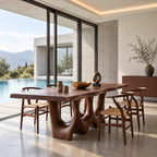 Hollow Carved Live Edge Dining Table, Solid Wood Slab on Two Organic Legs with Flowing Openings, Seats 6-12