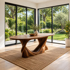 Twist Leg Oval Dining Table, Solid Wood Racetrack Top on a Turning Sculptural Base, 63 to 79 Inch