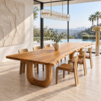 Horseshoe Leg Live Edge Dining Table, Solid Wood Slab on Two Rounded U-Shaped Legs, Seats 6 to 10