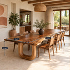 Horseshoe Leg Live Edge Dining Table, Solid Wood Slab on Two Rounded U-Shaped Legs, Seats 6 to 10
