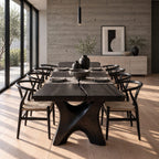 Hourglass Leg Live Edge Dining Table, Two-Board Solid Wood Slab with Natural Seam on Carved X Legs